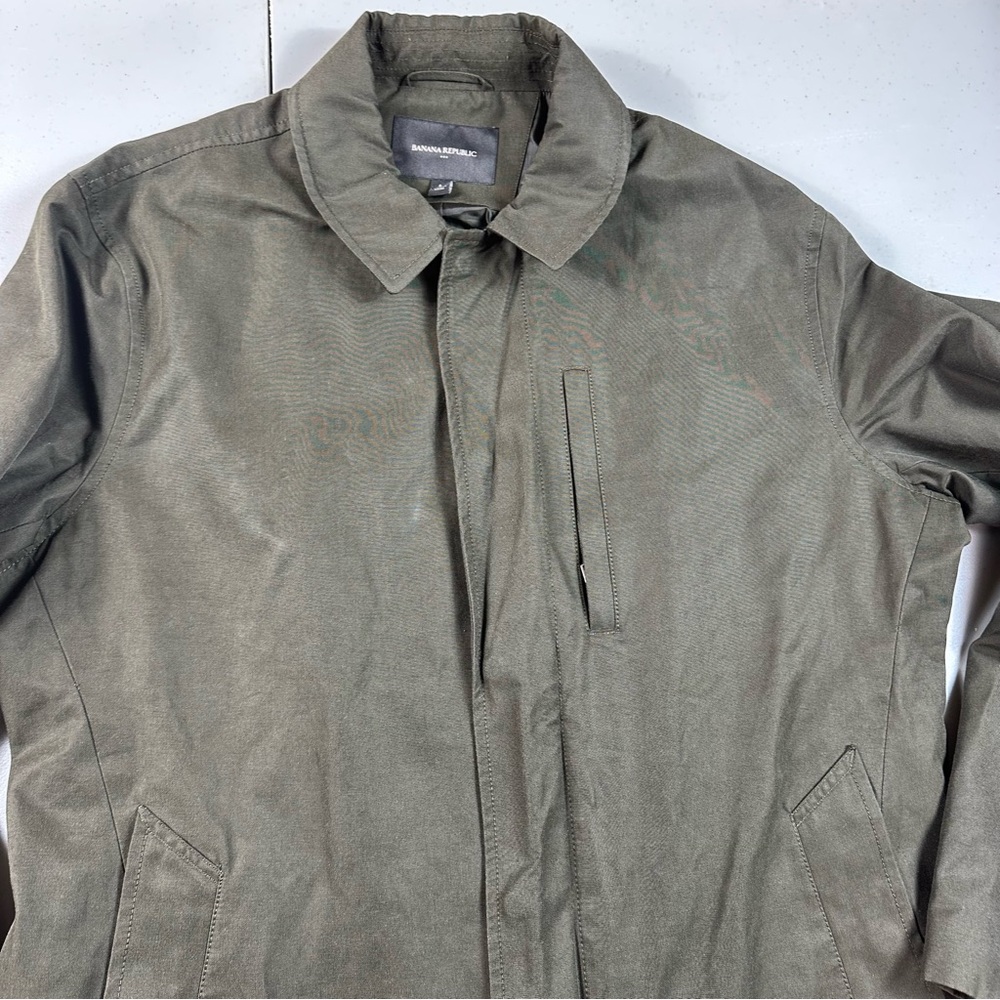 Banana Republic Mac Jacket Coat Olive Green Full Zip Snap Mens Large Topcoat